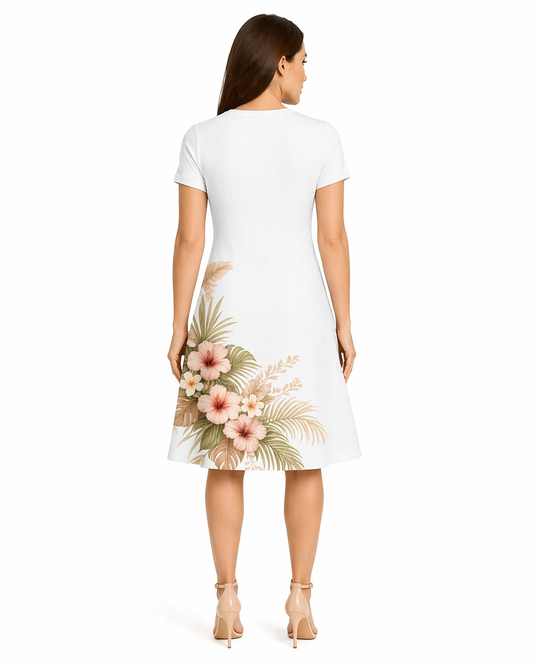 women minimal floral a line dress poly spandex fit and flare casual dress India