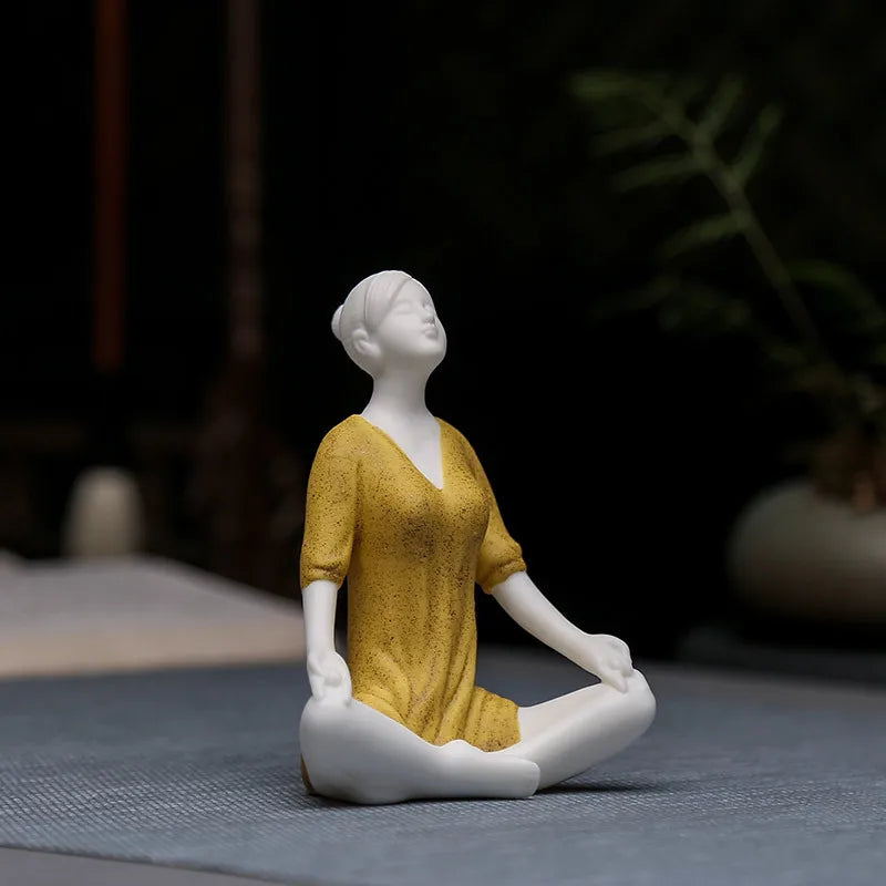 Ceramic Yoga Girl Figurine | Zen Home & Office Table Decor Sculpture