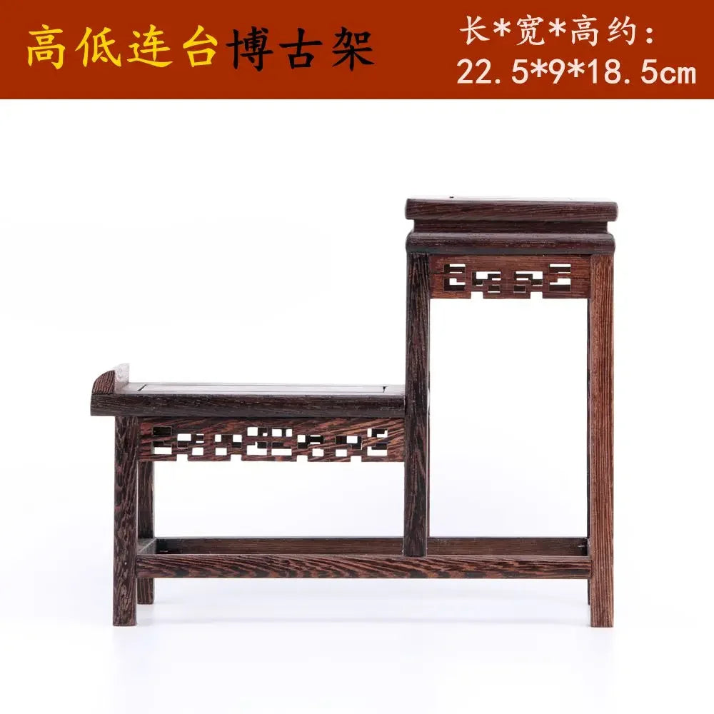 Retro Solid Wood Tea Set Display Rack | Storage & Organizer Stand