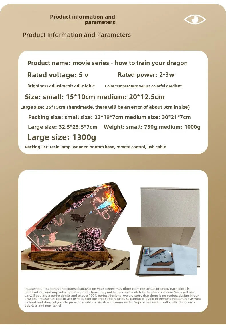 Dragon Night Light Resin Epoxy Desk Lamp | Black & White Dragon Figurine | Home Decor | Birthday Gift