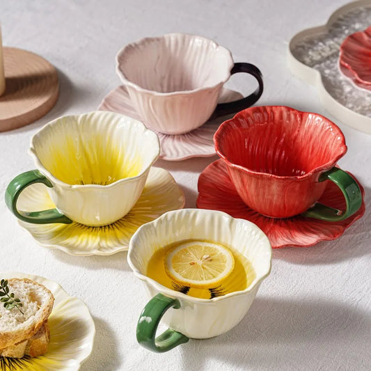 Ceramic Coffee Cup & Saucer Set | Afternoon Tea Latte Cup for Home & Cafe