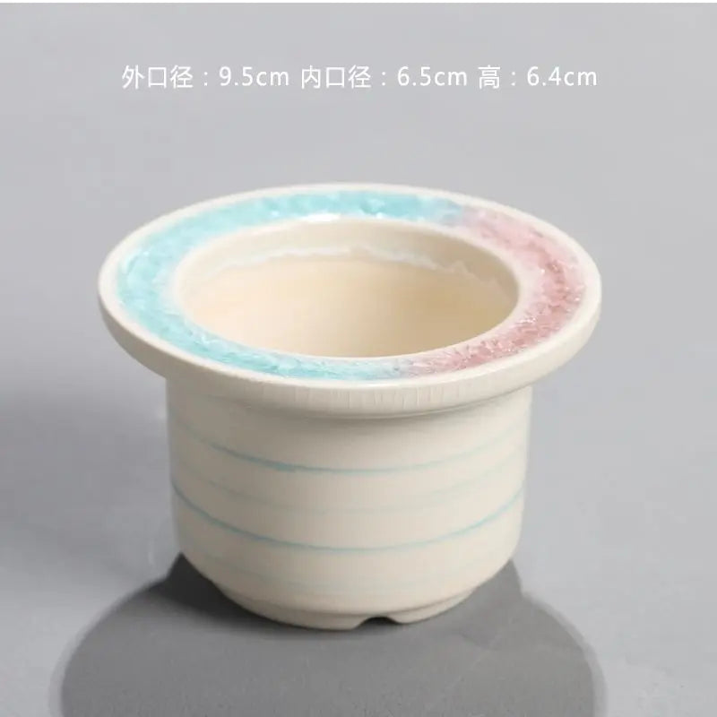Ceramic Glazed Mini Flower Pot – Hand-Painted Ice Split Thumb Basin | Creative Round Mouth Succulent & Fleshy Plant Pot