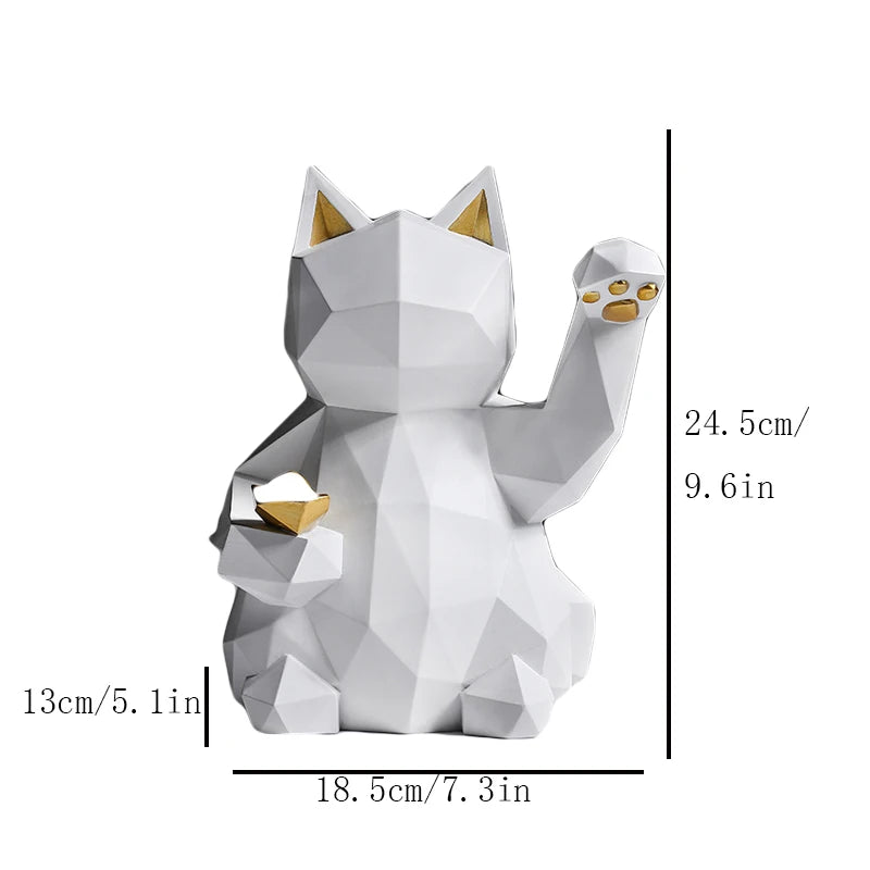 Resin Lucky Cat Statue | Nordic Animal Figurine Home Decor