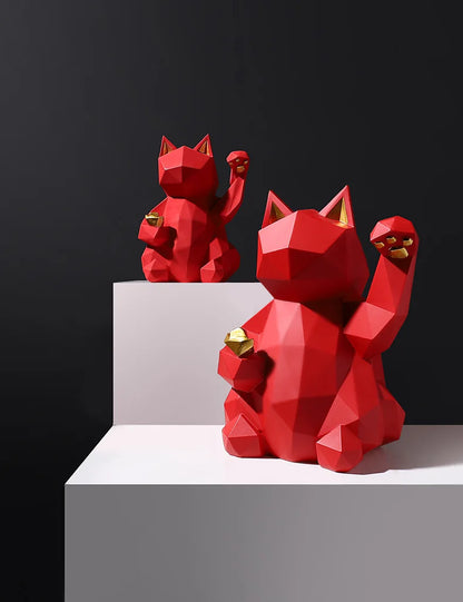Resin Lucky Cat Statue | Nordic Animal Figurine Home Decor