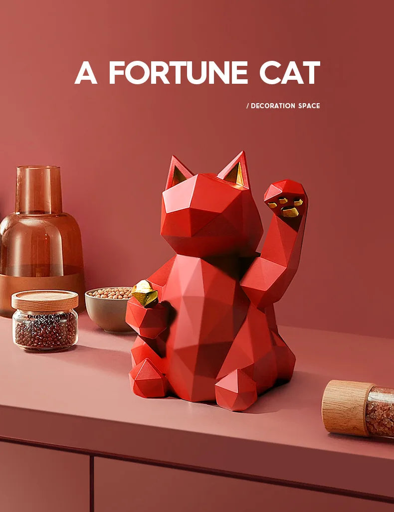 Resin Lucky Cat Statue | Nordic Animal Figurine Home Decor