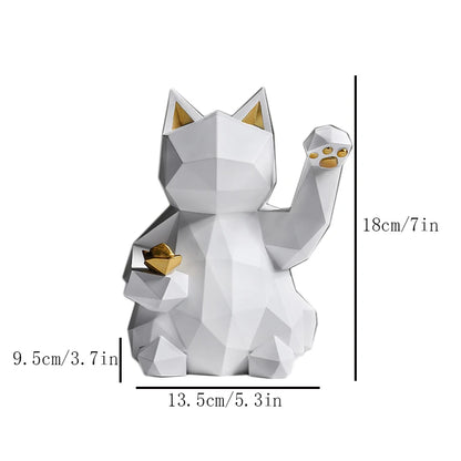 Resin Lucky Cat Statue | Nordic Animal Figurine Home Decor