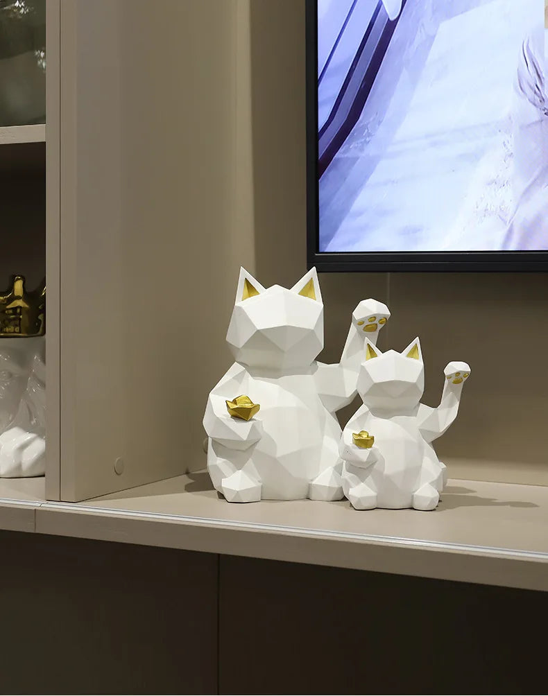 Resin Lucky Cat Statue | Nordic Animal Figurine Home Decor