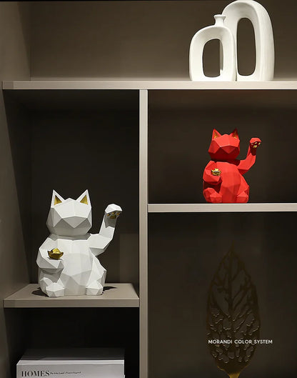 Resin Lucky Cat Statue | Nordic Animal Figurine Home Decor
