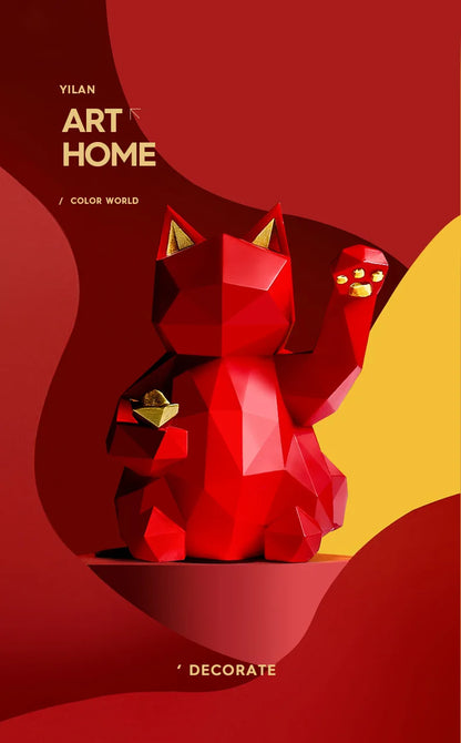 Resin Lucky Cat Statue | Nordic Animal Figurine Home Decor