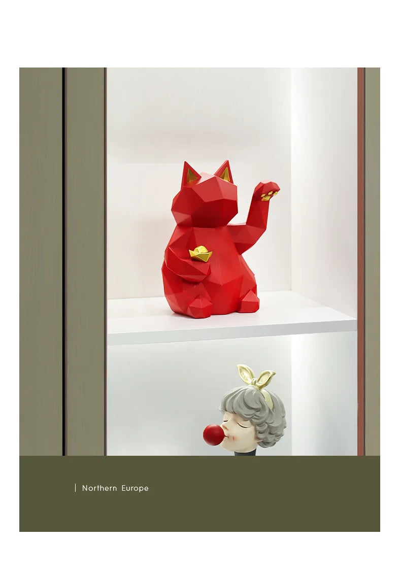 Resin Lucky Cat Statue | Nordic Animal Figurine Home Decor