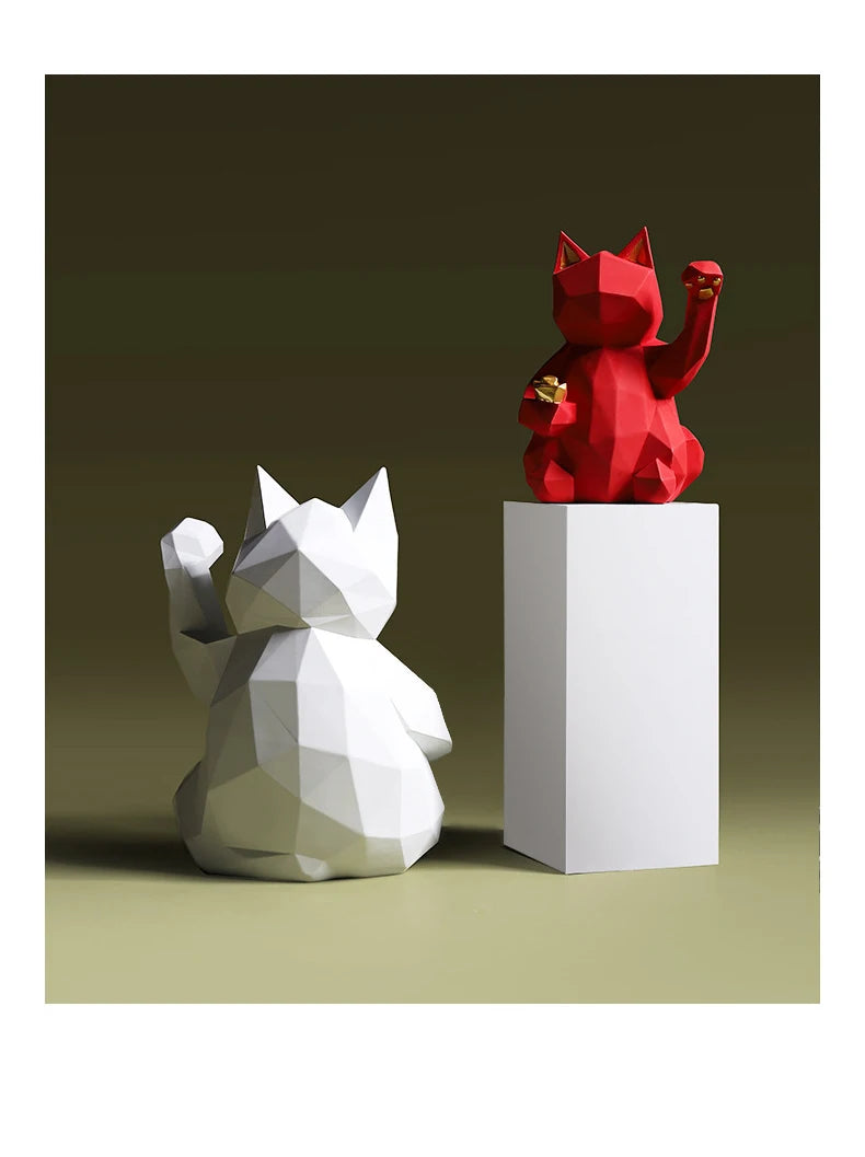 Resin Lucky Cat Statue | Nordic Animal Figurine Home Decor