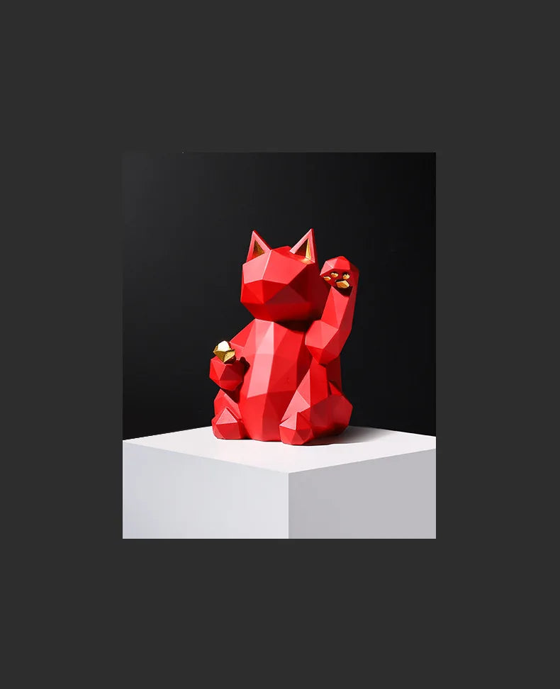 Resin Lucky Cat Statue | Nordic Animal Figurine Home Decor
