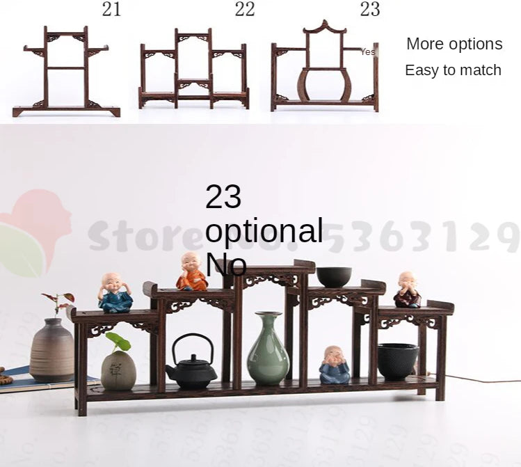 Retro Solid Wood Tea Set Display Rack | Storage & Organizer Stand