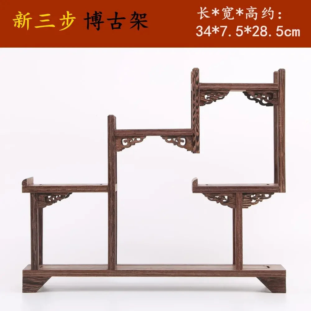 Retro Solid Wood Tea Set Display Rack | Storage & Organizer Stand