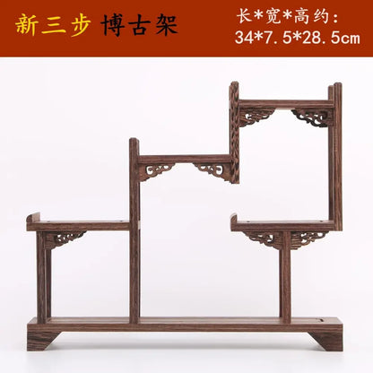 Retro Solid Wood Tea Set Display Rack | Storage & Organizer Stand
