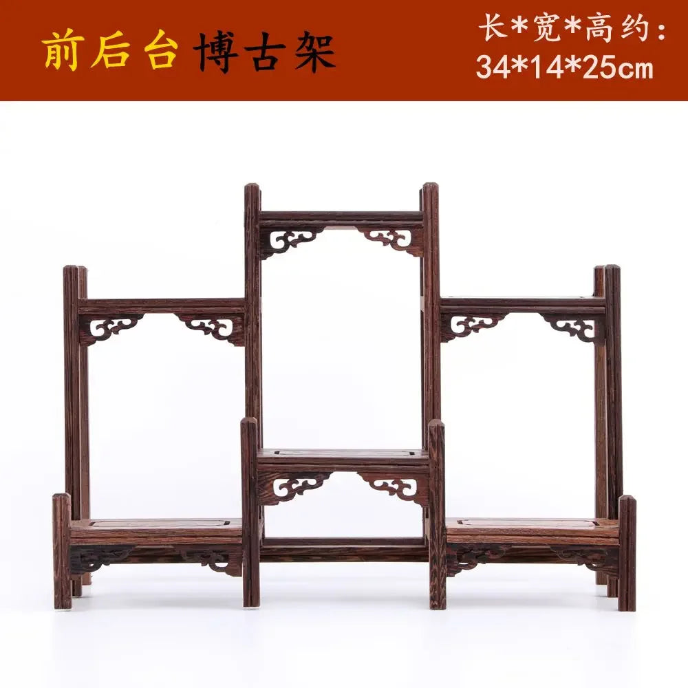 Retro Solid Wood Tea Set Display Rack | Storage & Organizer Stand
