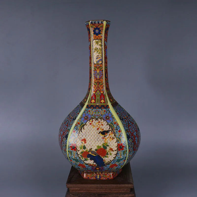 Porcelain Antiqued Distressed Vase | Chinese Style Decorative Bottle | Vintage Home Decor Accent