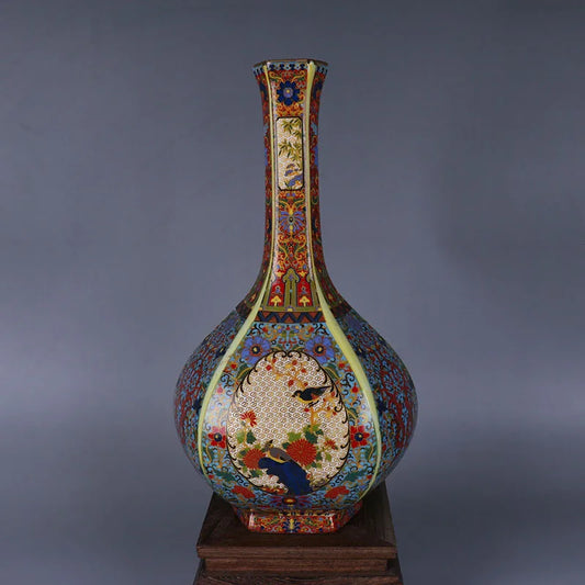 Porcelain Antiqued Distressed Vase | Chinese Style Decorative Bottle | Vintage Home Decor Accent