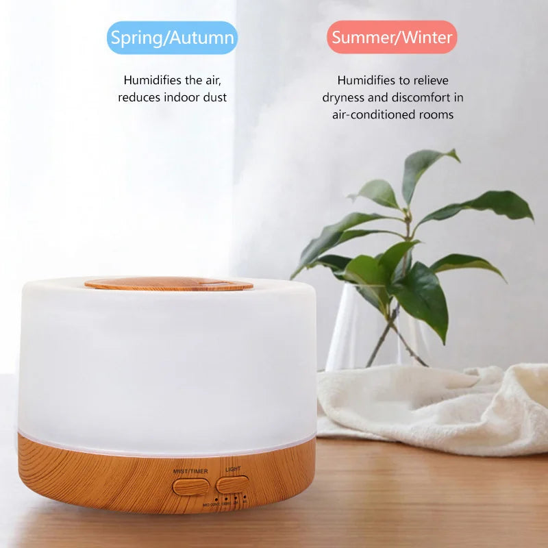 700ml Wood Grain Humidifier | Aromatherapy Diffuser with Colorful Night Light
