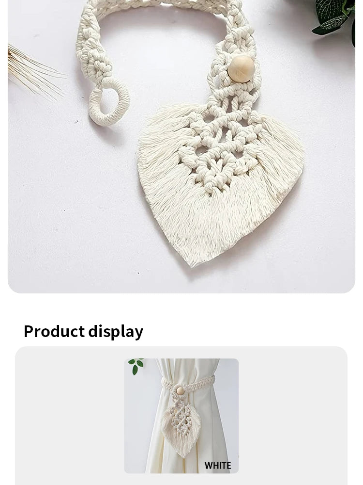 Handmade Boho Curtain Ties | Braided Cotton Rope Tassel Leaf Holdbacks