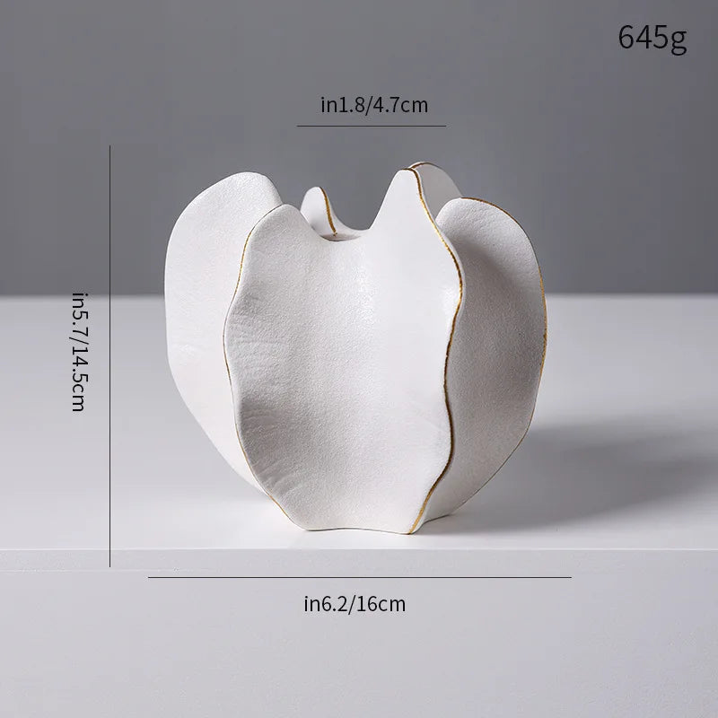 Ceramic Vase | Irregular Coral Wave Petal Shaped Flower Arrangement Decor