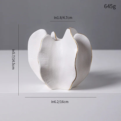 Ceramic Vase | Irregular Coral Wave Petal Shaped Flower Arrangement Decor