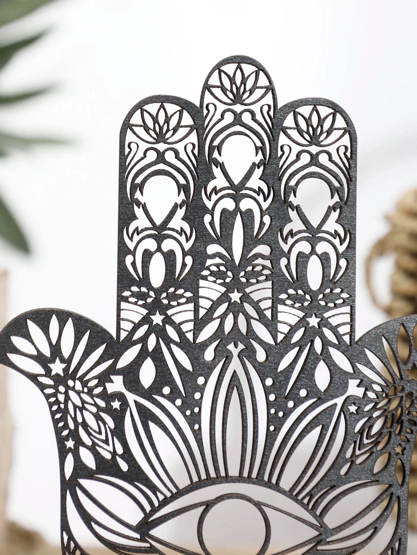 Hamsa Hand Evil Eye Desk Decor – Black Wooden Table Decoration | Aesthetic Room Accessories