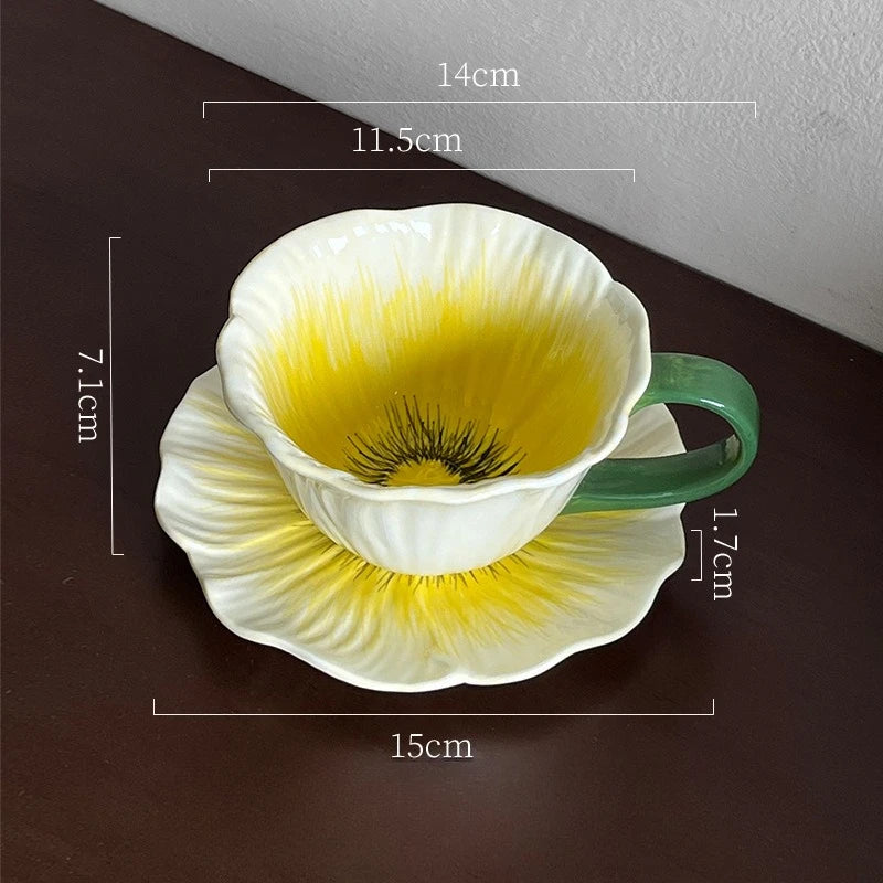 Ceramic Coffee Cup & Saucer Set | Afternoon Tea Latte Cup for Home & Cafe
