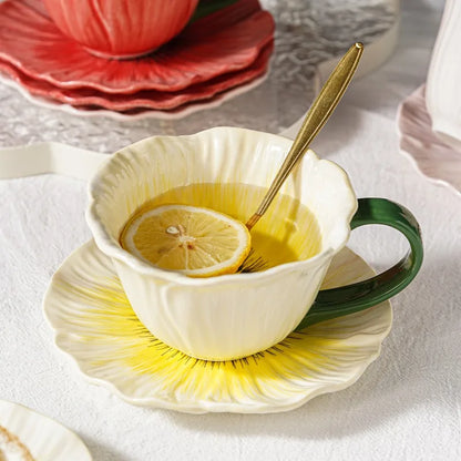 Ceramic Coffee Cup & Saucer Set | Afternoon Tea Latte Cup for Home & Cafe