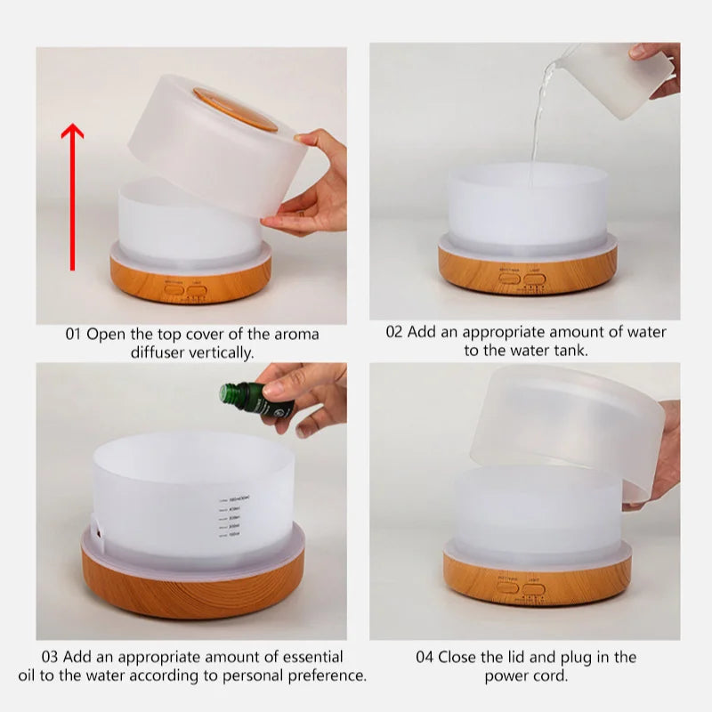 700ml Wood Grain Humidifier | Aromatherapy Diffuser with Colorful Night Light