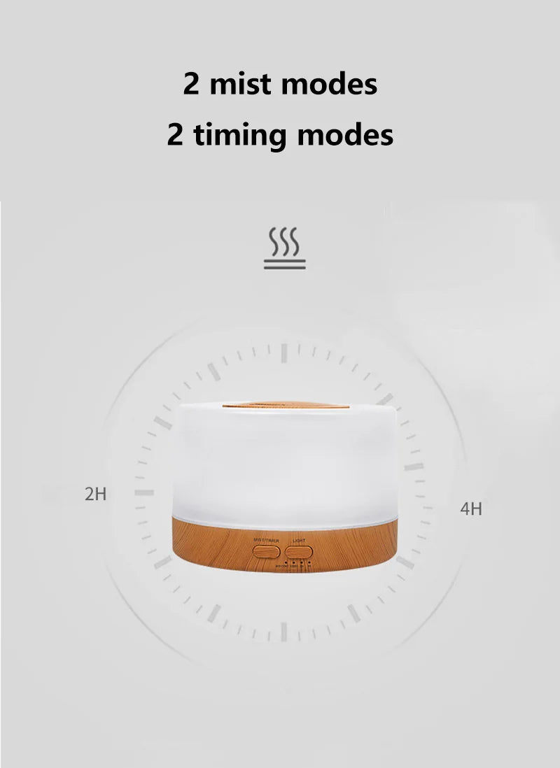 700ml Wood Grain Humidifier | Aromatherapy Diffuser with Colorful Night Light
