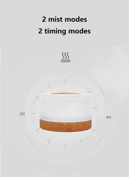 700ml Wood Grain Humidifier | Aromatherapy Diffuser with Colorful Night Light