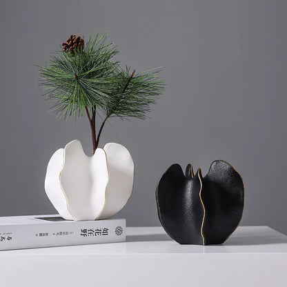 Ceramic Vase | Irregular Coral Wave Petal Shaped Flower Arrangement Decor