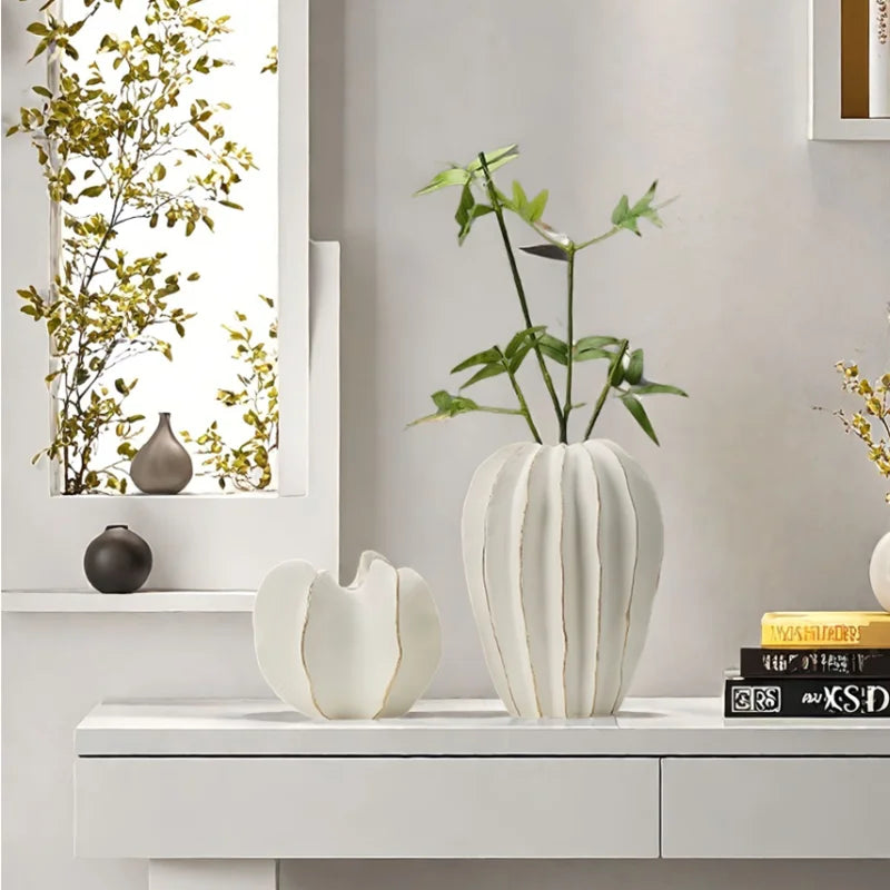 Ceramic Vase | Irregular Coral Wave Petal Shaped Flower Arrangement Decor