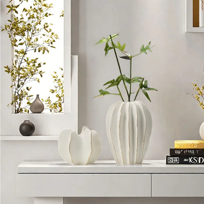Ceramic Vase | Irregular Coral Wave Petal Shaped Flower Arrangement Decor