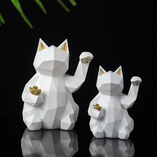 Resin Lucky Cat Statue | Nordic Animal Figurine Home Decor
