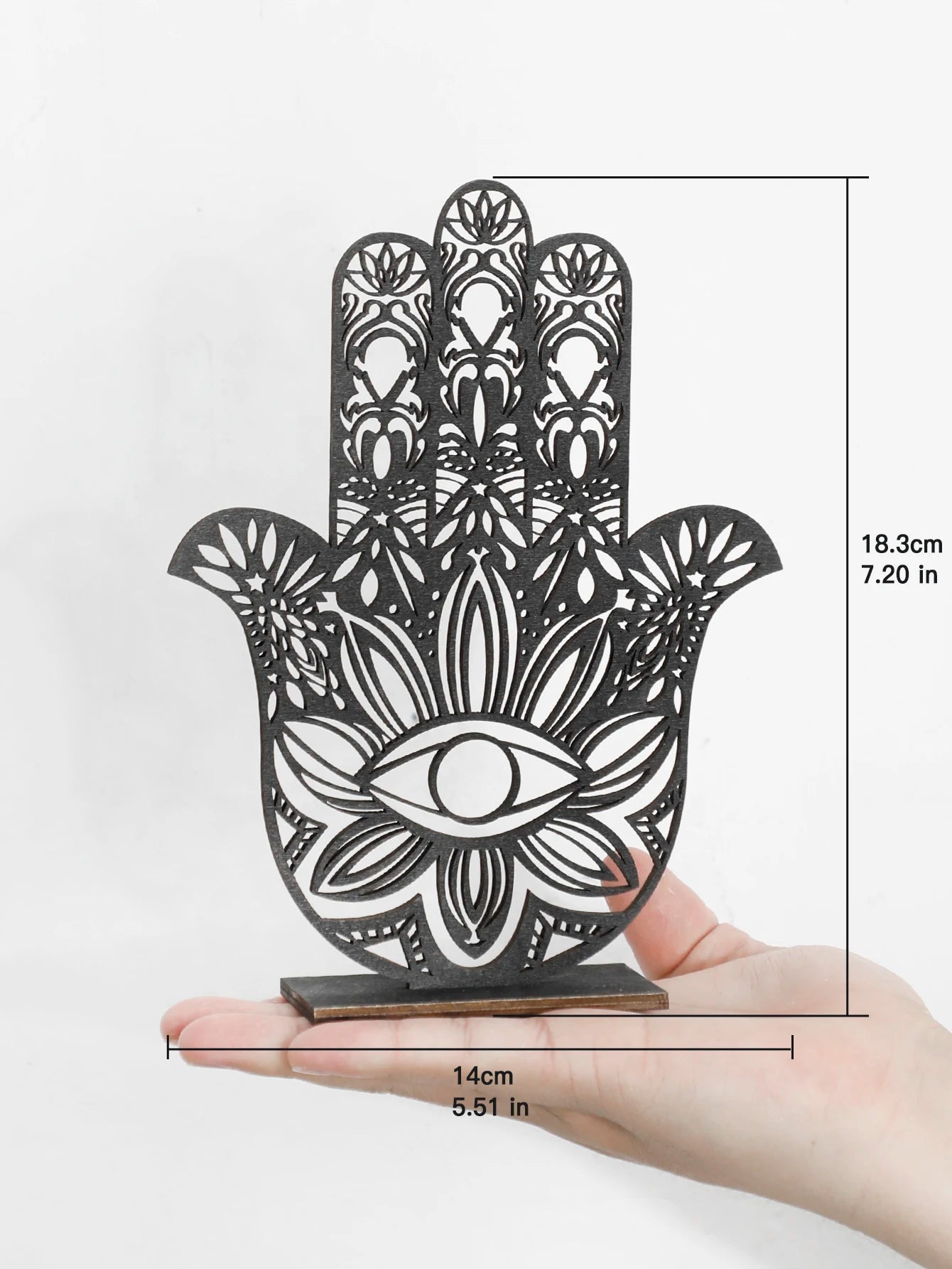 Hamsa Hand Evil Eye Desk Decor – Black Wooden Table Decoration | Aesthetic Room Accessories