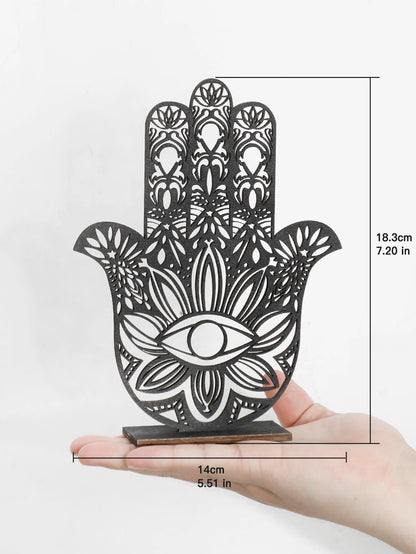 Hamsa Hand Evil Eye Desk Decor – Black Wooden Table Decoration | Aesthetic Room Accessories