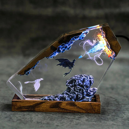 Dragon Night Light Resin Epoxy Desk Lamp | Black & White Dragon Figurine | Home Decor | Birthday Gift