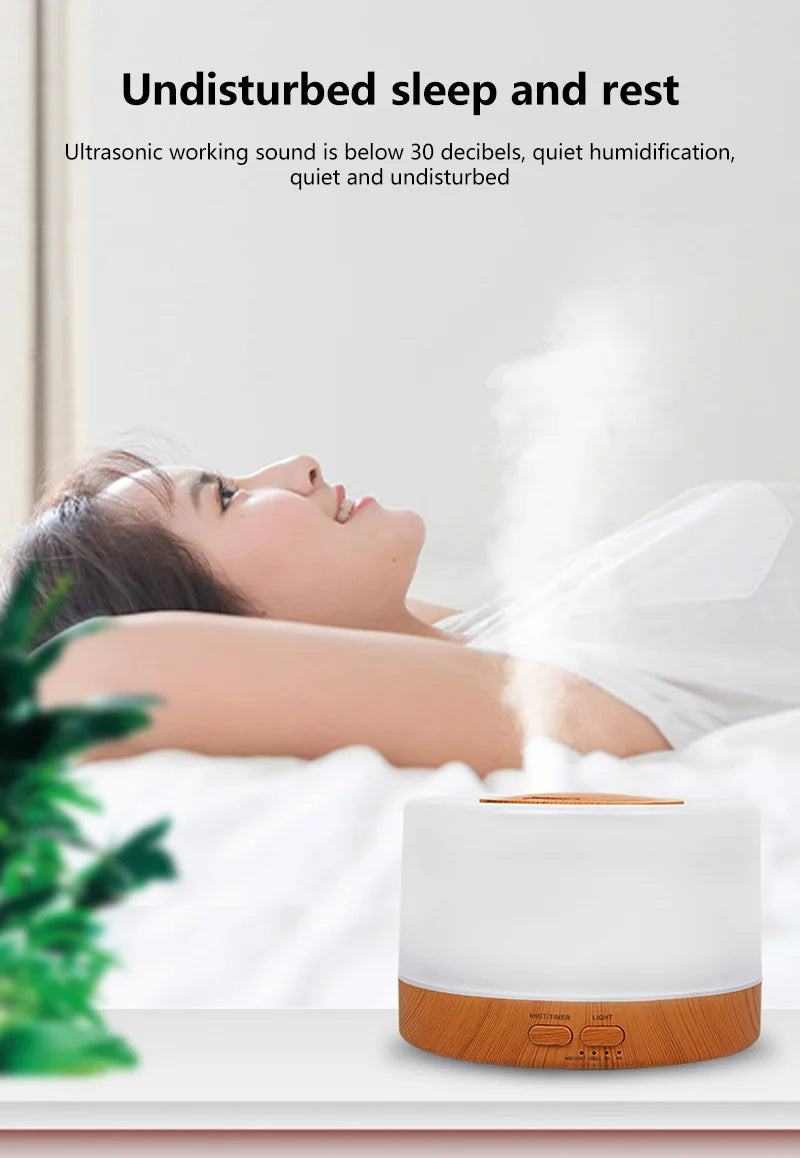 700ml Wood Grain Humidifier | Aromatherapy Diffuser with Colorful Night Light