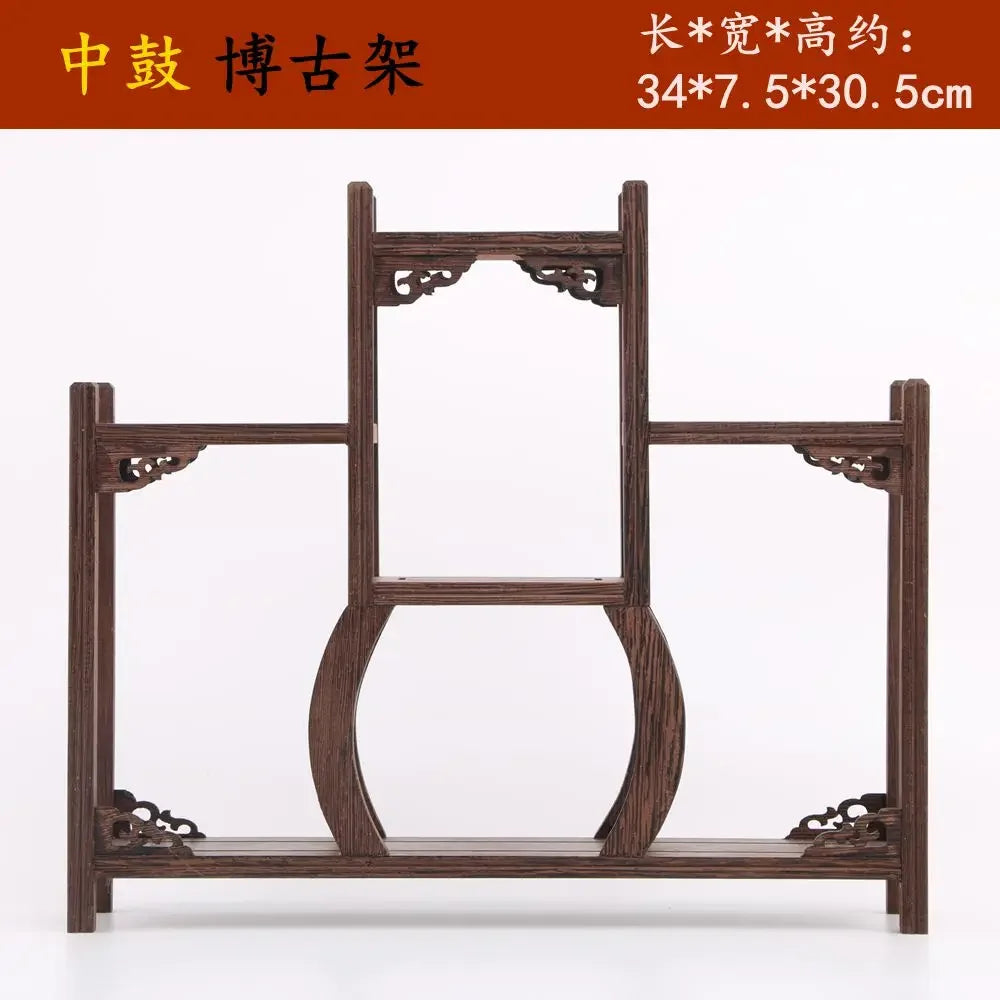 Retro Solid Wood Tea Set Display Rack | Storage & Organizer Stand