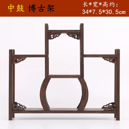 Retro Solid Wood Tea Set Display Rack | Storage & Organizer Stand