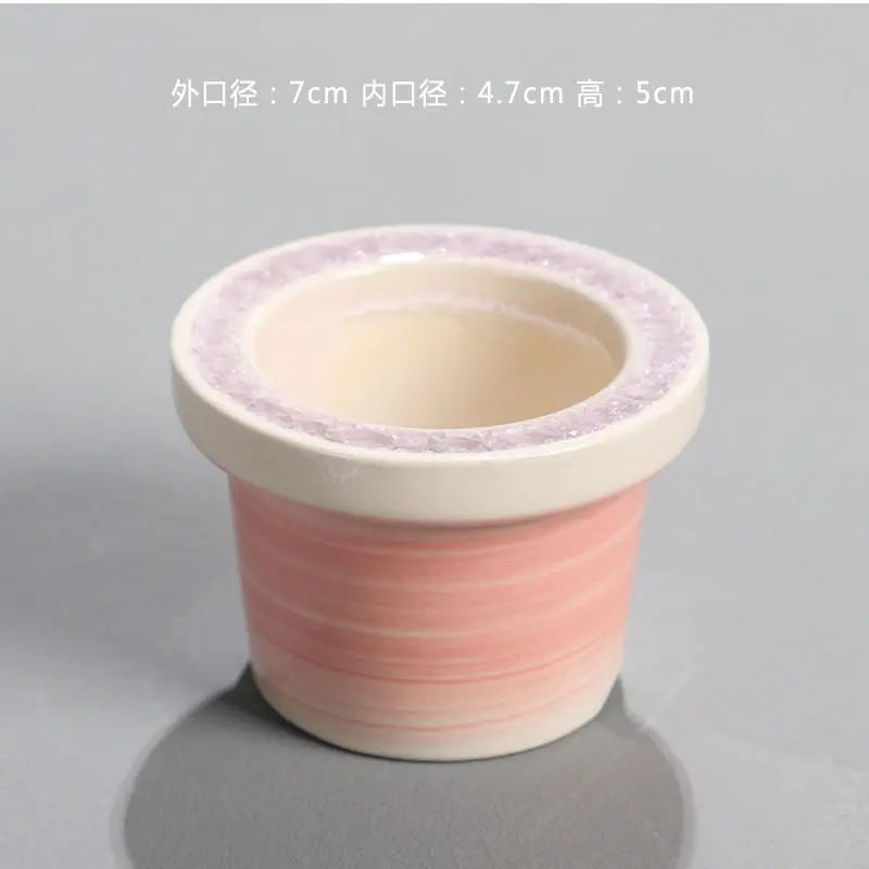 Ceramic Glazed Mini Flower Pot – Hand-Painted Ice Split Thumb Basin | Creative Round Mouth Succulent & Fleshy Plant Pot