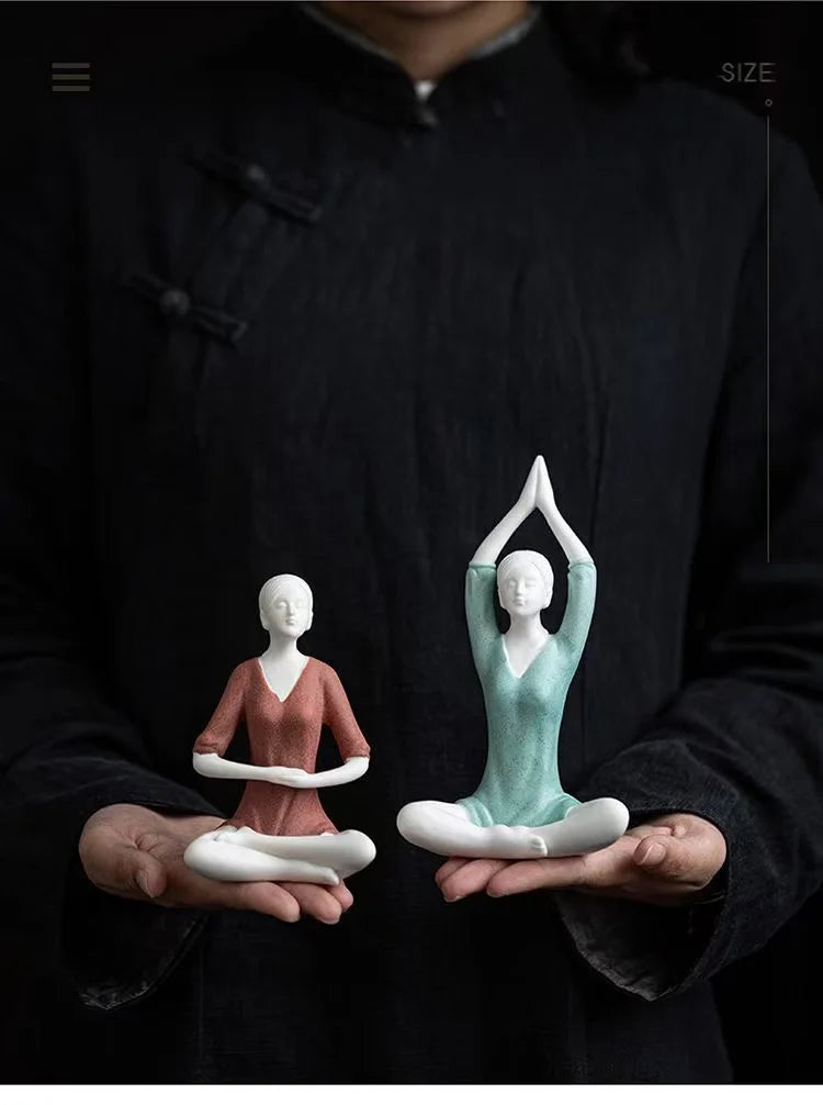 Ceramic Yoga Girl Figurine | Zen Home & Office Table Decor Sculpture