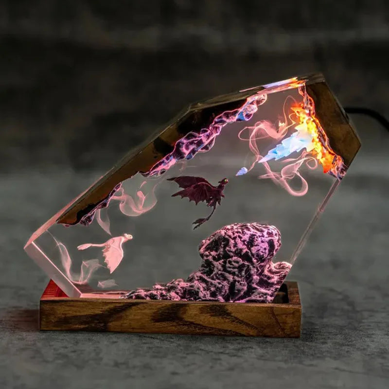 Dragon Night Light Resin Epoxy Desk Lamp | Black & White Dragon Figurine | Home Decor | Birthday Gift