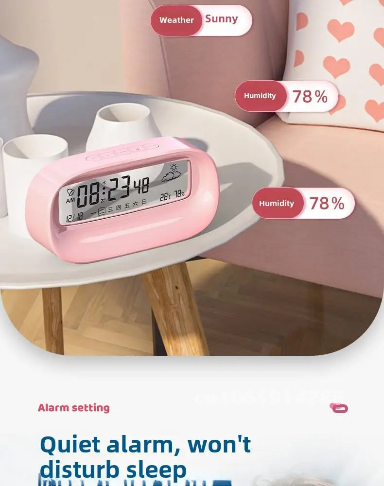Rechargeable Cartoon Alarm Clock | Digital Calendar with Night Light
