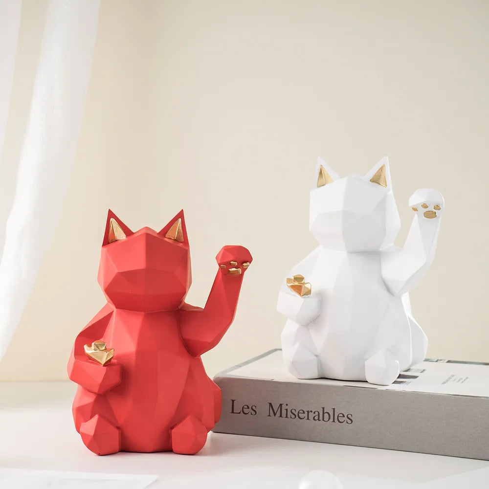 Resin Lucky Cat Statue | Nordic Animal Figurine Home Decor