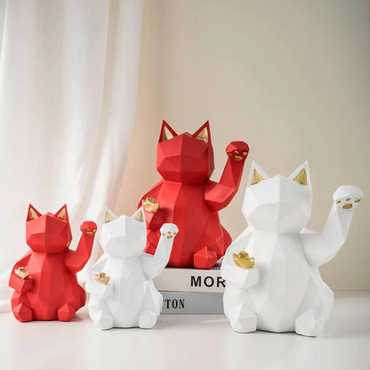 Resin Lucky Cat Statue | Nordic Animal Figurine Home Decor