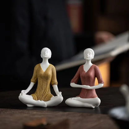 Ceramic Yoga Girl Figurine | Zen Home & Office Table Decor Sculpture