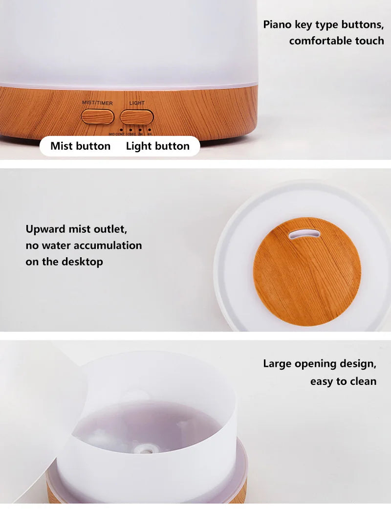 700ml Wood Grain Humidifier | Aromatherapy Diffuser with Colorful Night Light